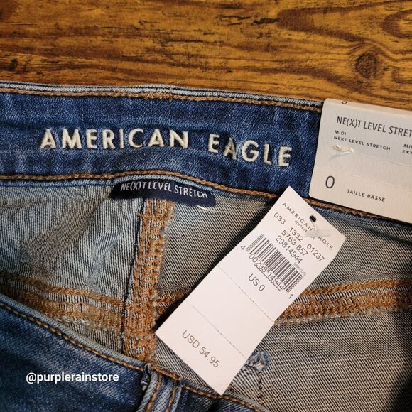 American Eagle Midi Shorts 0 Next Level Stretch Medium Light Wash Denim Country - Picture 4 of 13
